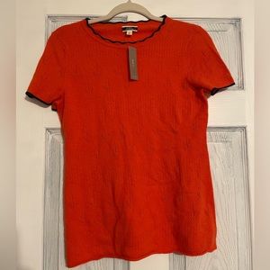 J. Crew Sweater Short Sleeve 100% Cashmere Orange Pointelle Knit Plus Size M NWT